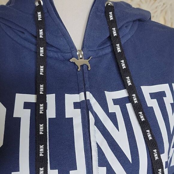 PINK Victoria's Secret Side Snap Full Zip Hoodie Jacket Navy Blue Small - Picture 6 of 15